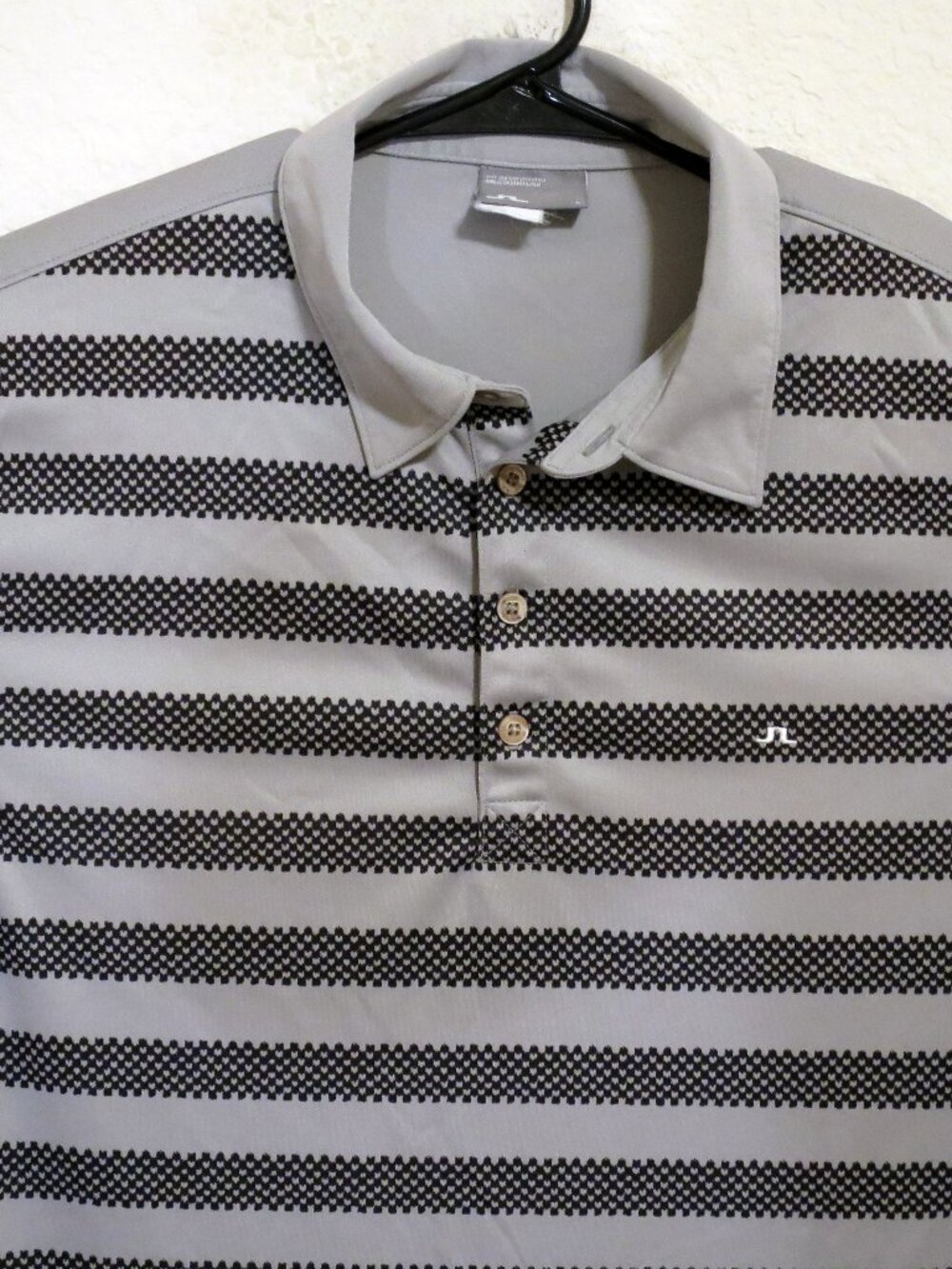 J Lindeberg Shirt Mens Large Short Sleeve Golf Performance Polo Gray Black
